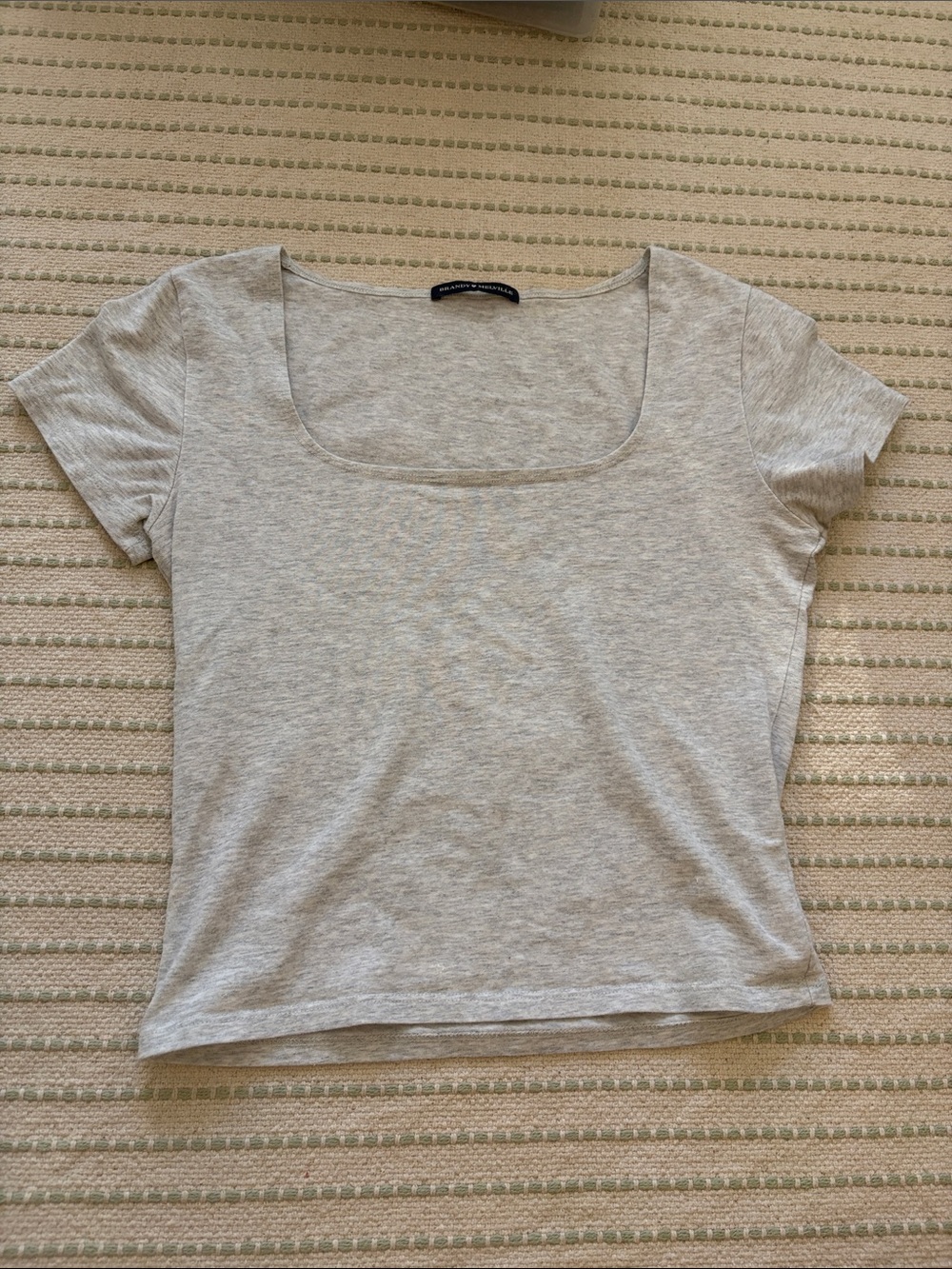 Brandy Melville Light Gray Scoop Neck Short Sleeve Top Size - XS/S